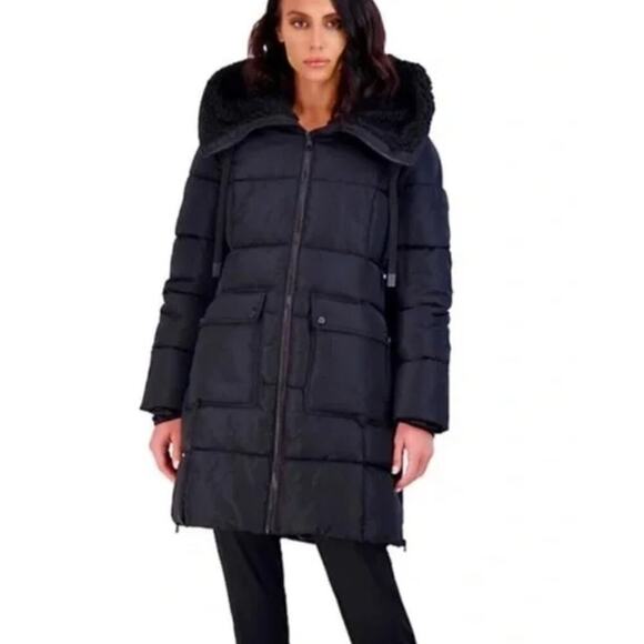 Steve Madden Black Hooded-3 Quarter Length Puffer Parka Ladies Large - Picture 1 of 10